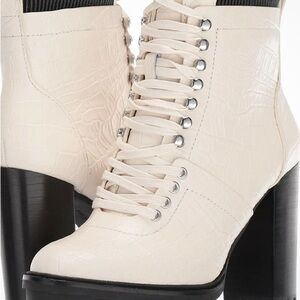 Vince Camuto croco embossed HIKER  Off-White Lace-Up Boots